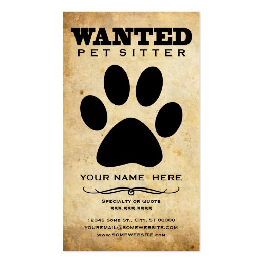 wanted : pet sitter business card templates (front side)