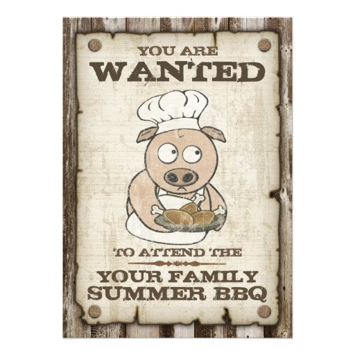 Wanted Pig BBQ Invitations (front side)
