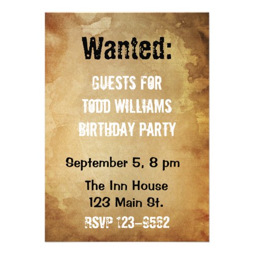 Wanted Poster Birthday Invitation 5" X 7" Invitation Card | Zazzle