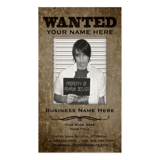 wanted poster business card (front side)