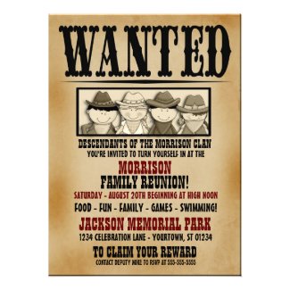 Wanted Poster Family Reunion Barbeque Invitation