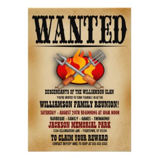 Wanted Poster Family Reunion Barbeque Invitations
