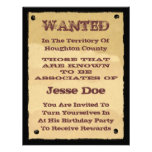 Wanted Poster Invitations to Western Themed Party