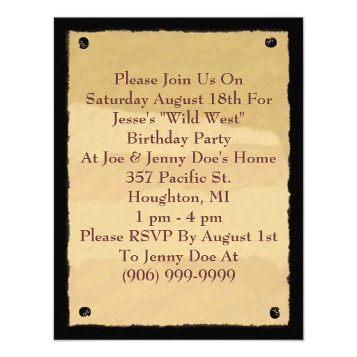 Wanted Poster Invitations to Western Themed Party