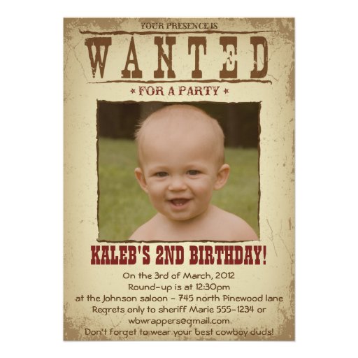 WANTED POSTER Western Themed Party Invitation (front side)
