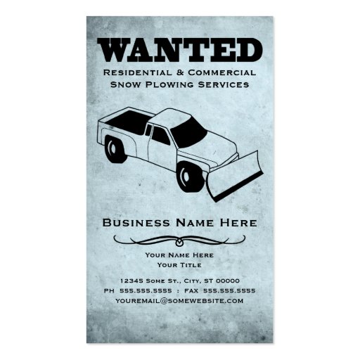 wanted : snow plow services business card templates (front side)