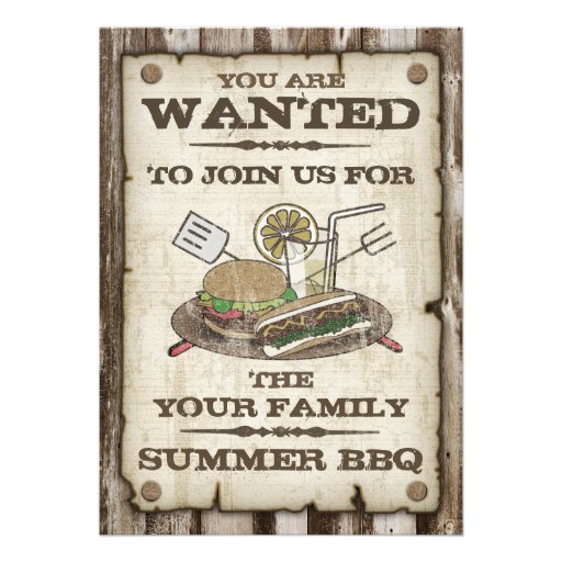 Wanted Style BBQ Invitations (front side)