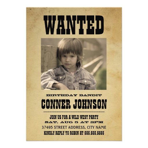 WANTED Vintage Birthday Party Invitation