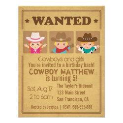Wanted Vintage Poster Cowboys and girls Party Custom Invite