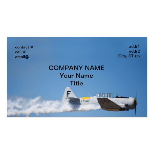 Warbird trailing smoke business card templates (front side)