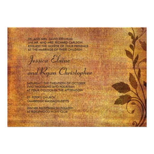 Warm Autumn Romance Affordable Wedding 5 x 7 Invitation