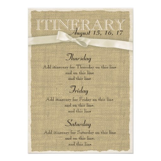 Warm Burlap and Bow Itinerary Announcement