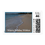 Warm Holiday Greetings Ocean Waves on Beach Postage