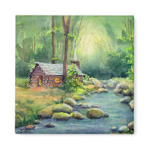 WARM LOG CABIN by SHARON SHARPE Fridge Magnets