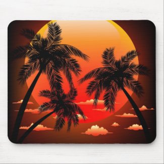 Warm Topical Sunset and Palm Trees Mousepad