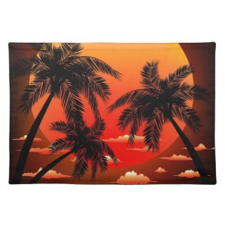 Warm Topical Sunset and Palm Trees Place Mats