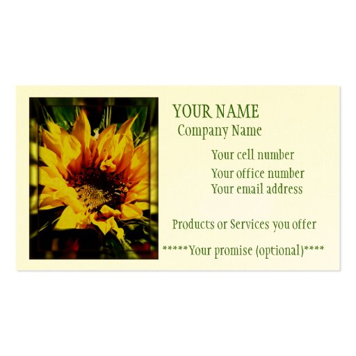 Warmth of the sun business card (front side)