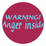 Warning Anger Inside Round Stickers