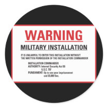 Warning Area 51 Military Installation Round Sticker