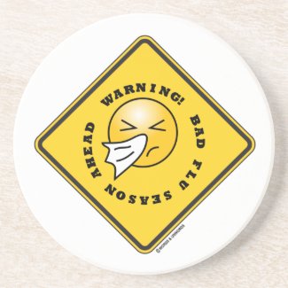 Warning! Bad Flu Season Ahead Yellow Diamond Sign Drink Coasters