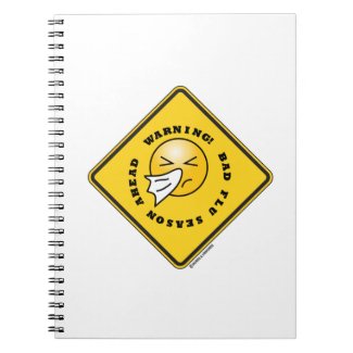 Warning! Bad Flu Season Ahead Yellow Diamond Sign Spiral Note Books