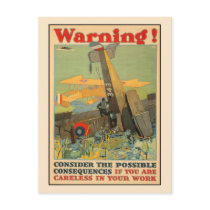 Warning, be careful at work postcard