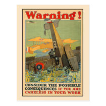 Warning, be careful at work postcard