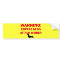 Warning Beware of Attack Weiner Dog Bumper Sticker
