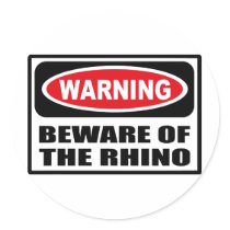 Warning BEWARE OF THE RHINO Sticker by warningsignshirts Warning BEWARE OF THE RHINO Sticker