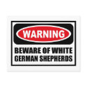 Warning BEWARE OF WHITE GERMAN SHEPHERDS Postcard by warningsignshirts Warning BEWARE OF WHITE GERMAN SHEPHERDS Postcard