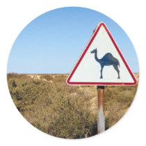 Warning Camels Ahead Round Sticker