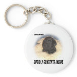 Warning  Cuddly Contents Black Lab Key Chain