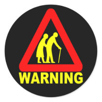 Warning - Elderly Crossing Round Sticker