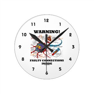 Warning! Faulty Connections Inside Neuron Synapse Round Wall Clock