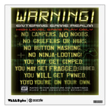 Warning gamers zone wall decal