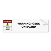 WARNING: GEEK ON BOARD bumper stickers by ecanus_fallen_angel WARNING: GEEK ON BOARD bumper stickers