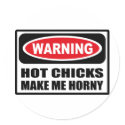 Warning HOT CHICKS MAKE ME HORNY Sticker
