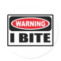 Warning I BITE Sticker by warningsignshirts Warning I BITE Sticker