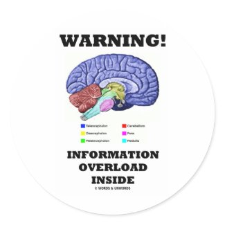 Warning! Information Overload Inside (Brain Humor) sticker