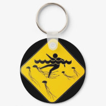 Warning Jellyfish in Water-Street sign keychains