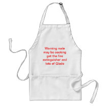 Warning man is cooking apron