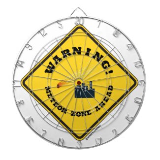 Warning! Meteor Zone Ahead (Diamond Yellow Sign) Dartboard With Darts