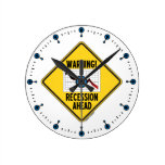 Warning! Recession Ahead (Yellow Diamond Sign) Round Wallclock