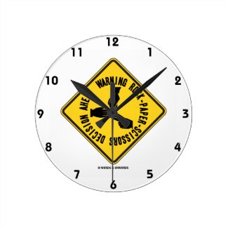 Warning Rock-Paper-Scissors Decision Ahead Sign Clock