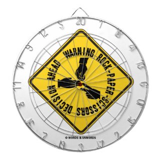 Warning Rock-Paper-Scissors Decision Ahead Sign Dart Board