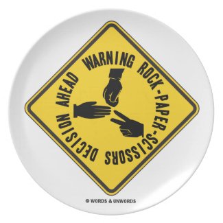 Warning Rock-Paper-Scissors Decision Ahead Sign Party Plates