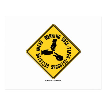 Warning Rock-Paper-Scissors Decision Ahead Sign Post Cards