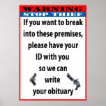 WARNING - STOP THIEF Poster/Sign
