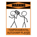 Warning Temperamental Autoharp Player Postcard