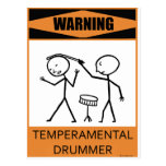 Warning Temperamental Drummer Post Cards